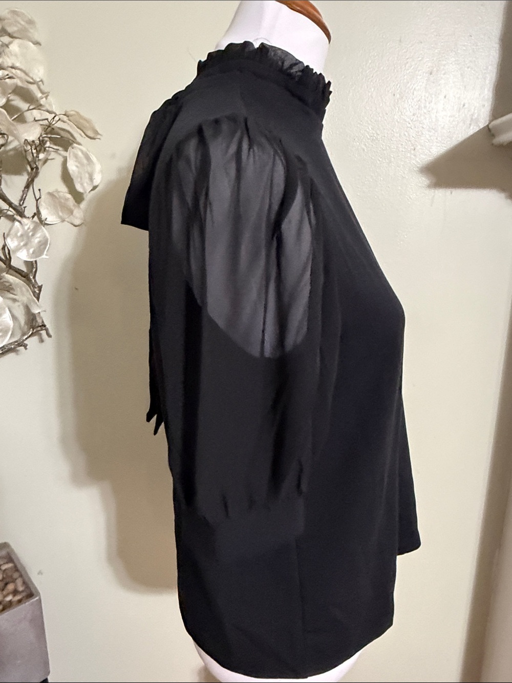 Cable & Gauge Black Ruffle Mock Neck Puff Sleeve Blouse - Picture 3 of 7